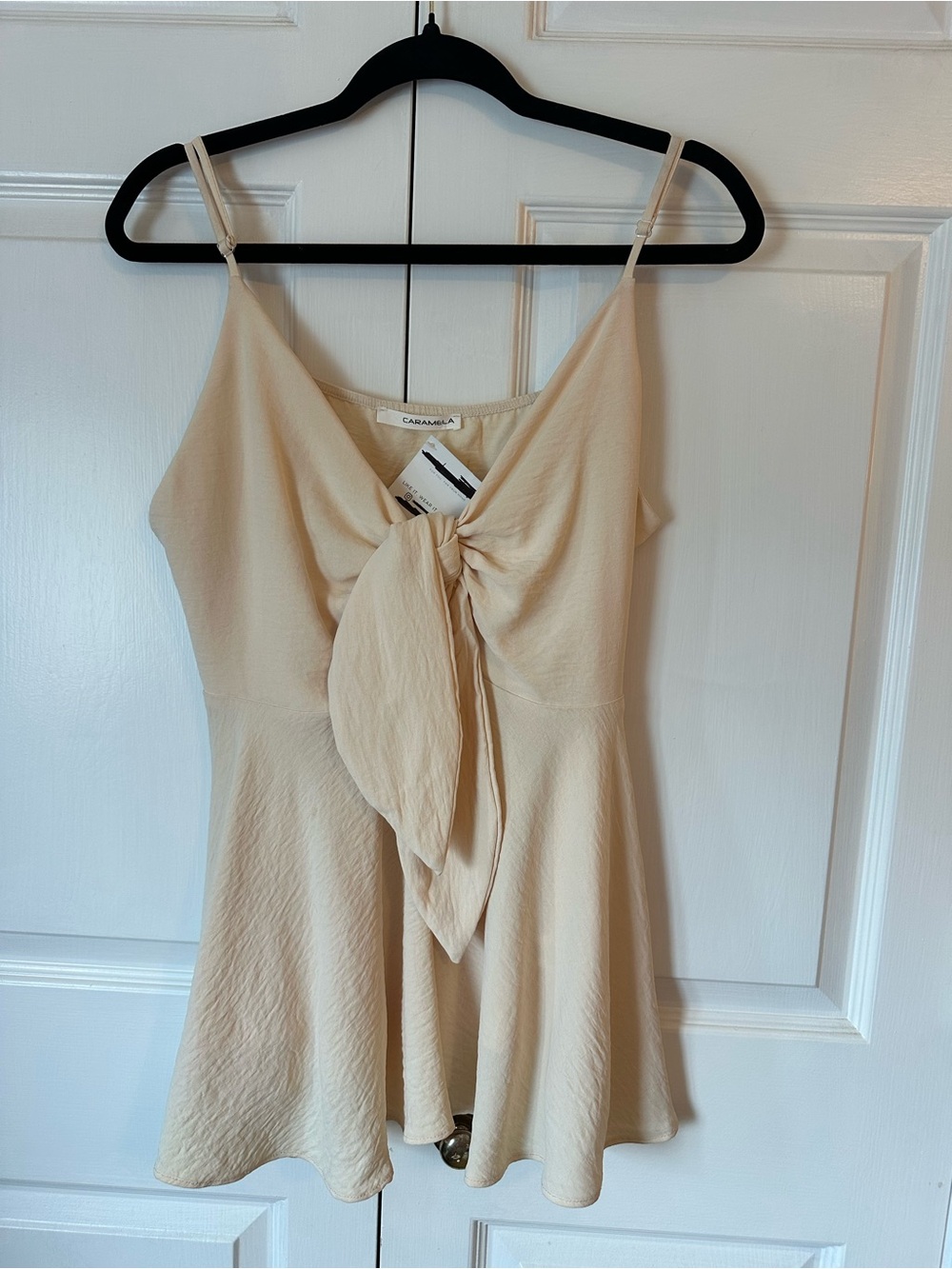 Caramella Cream Tie-Front Spaghetti Strap Tank